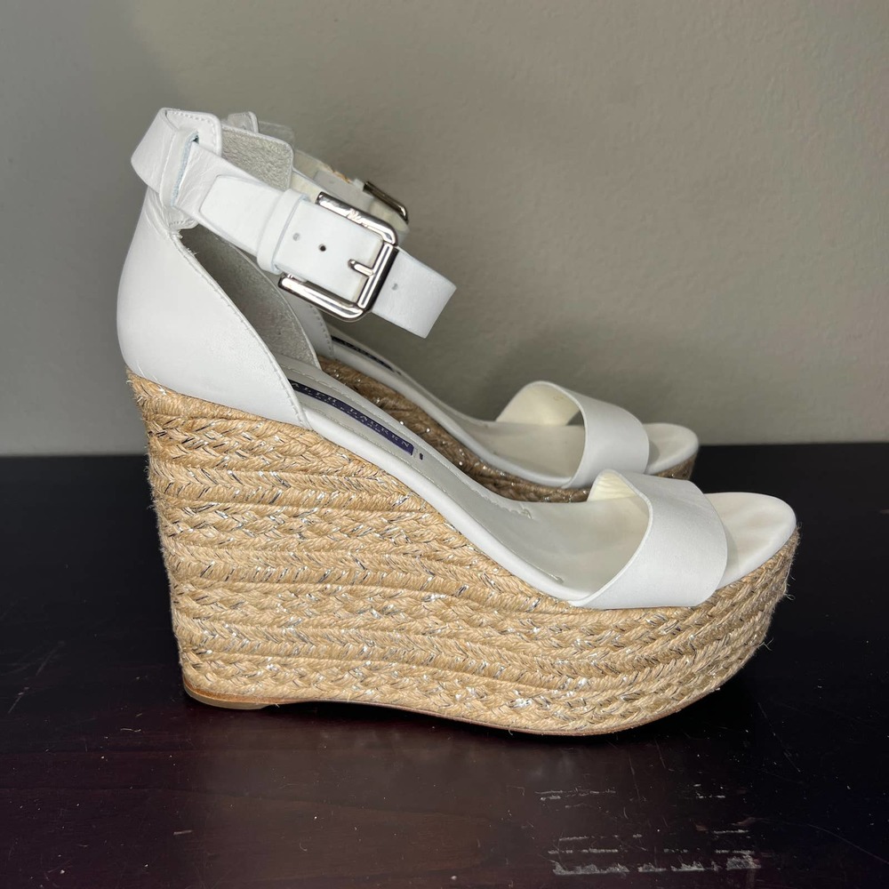 Ralph Lauren Purple Label White Espadrille Wedge Sandal Heels